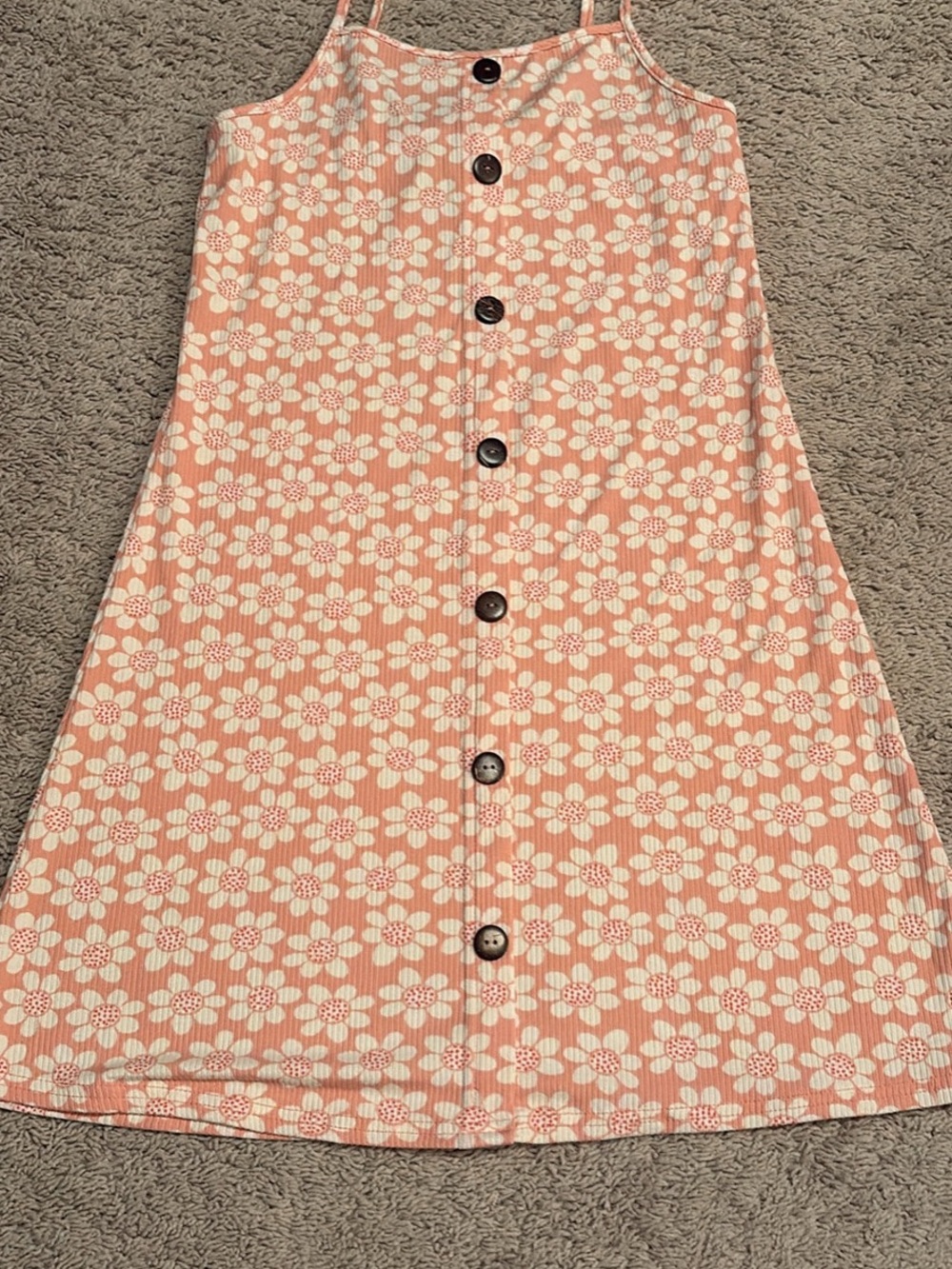 shosho Peach and White Floral A-Line Button-Front Dress
